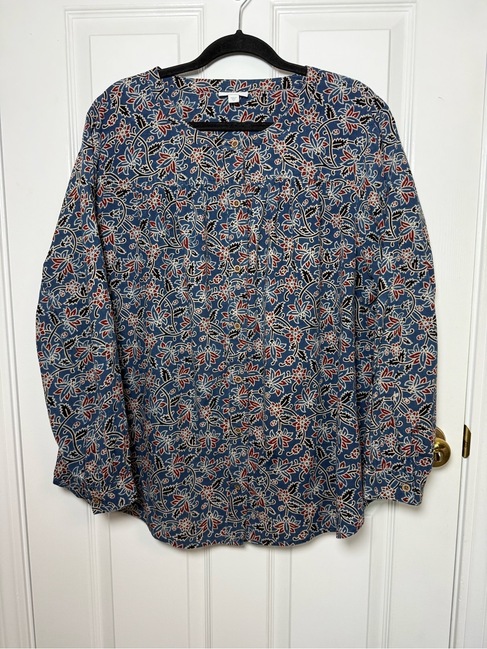 Pure Jill J. Jill Floral Boho Button Up Blouse Top Blue Red Plus Size 2X